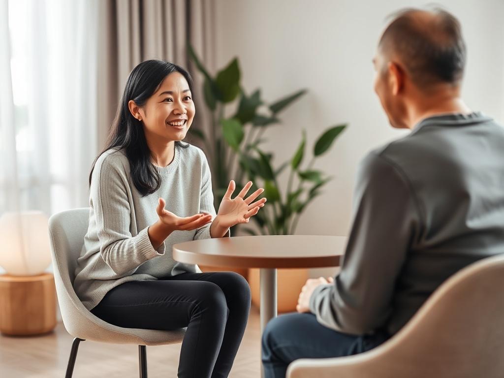 A serene setting featuring a health coach and a client