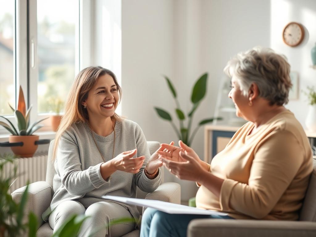 A serene and inviting setting featuring a certified coach engaging