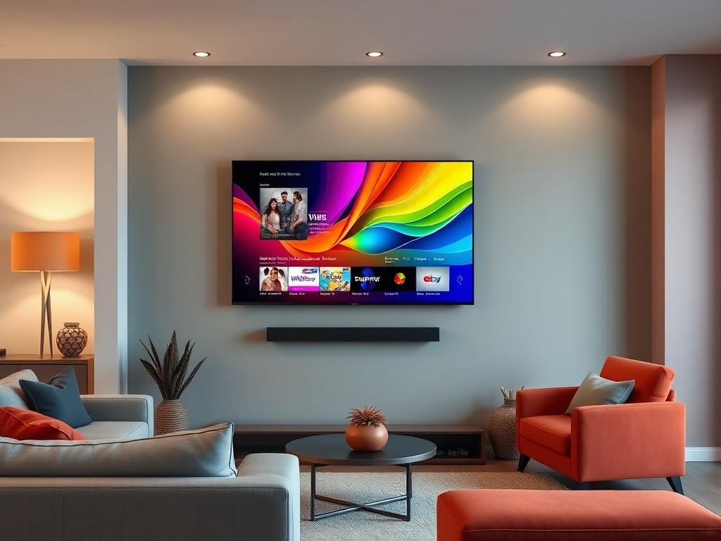 A modern Smart LED TV mounted on a wall in