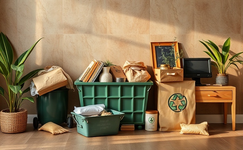 Sustainable disposal showing recycled items, upcycled furniture and donation process