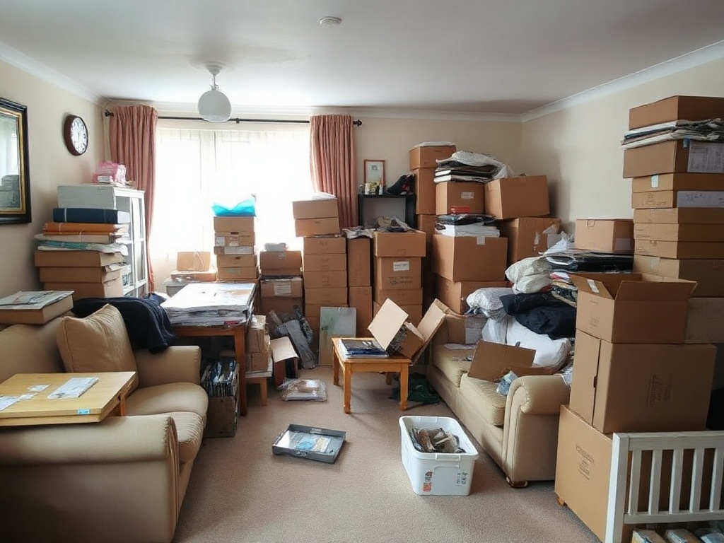 Before: Cluttered residential room full of accumulated furniture and household items in Deal