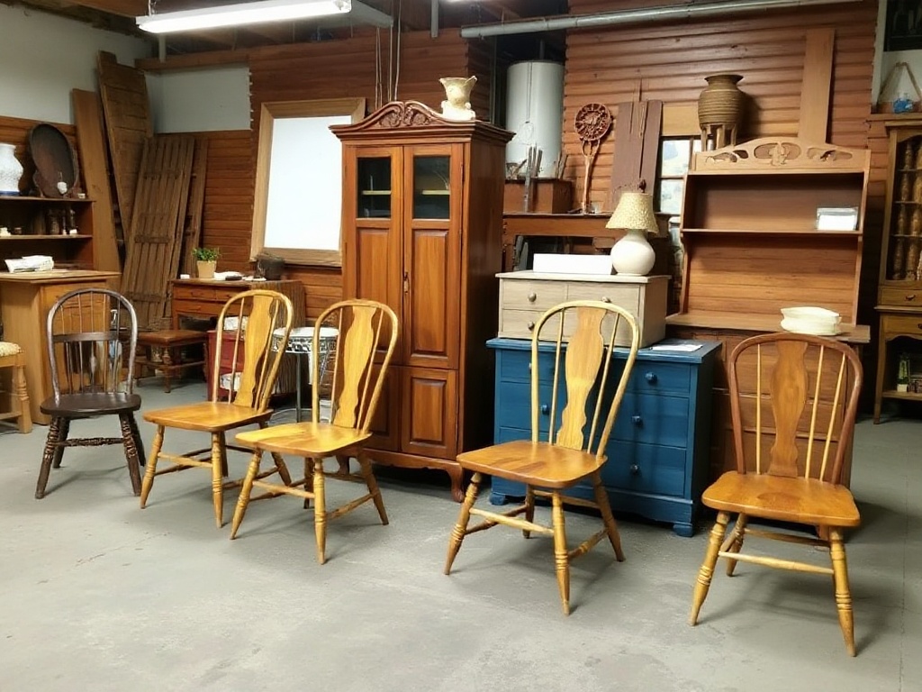 Upcycled and restored furniture pieces from Deal clearance project ready for resale