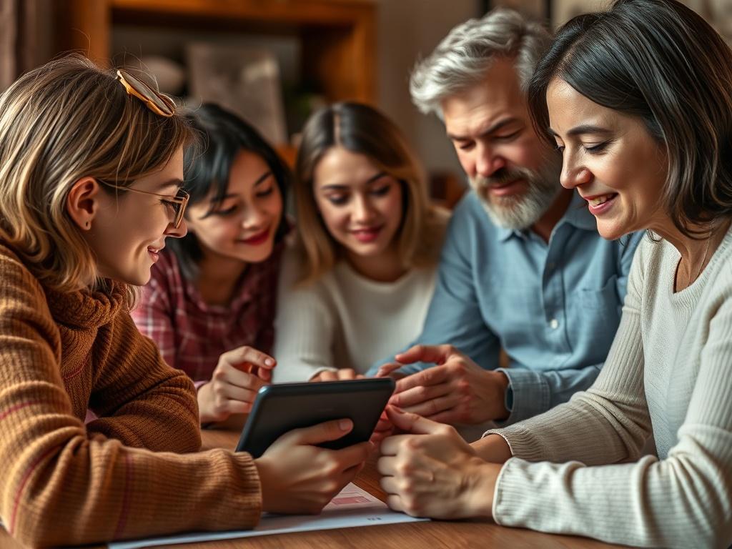 A close up shot of a family gathered around a