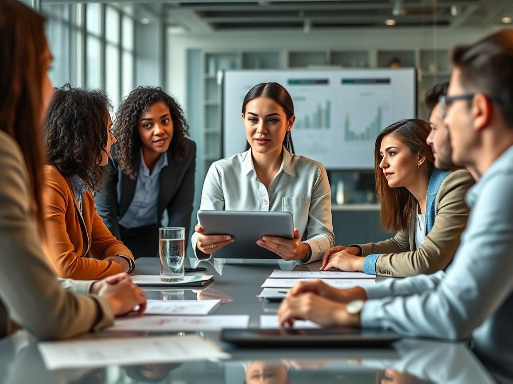 A close up shot of a diverse group of professionals