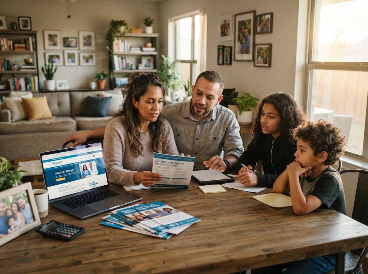 Family discussing health insurance options