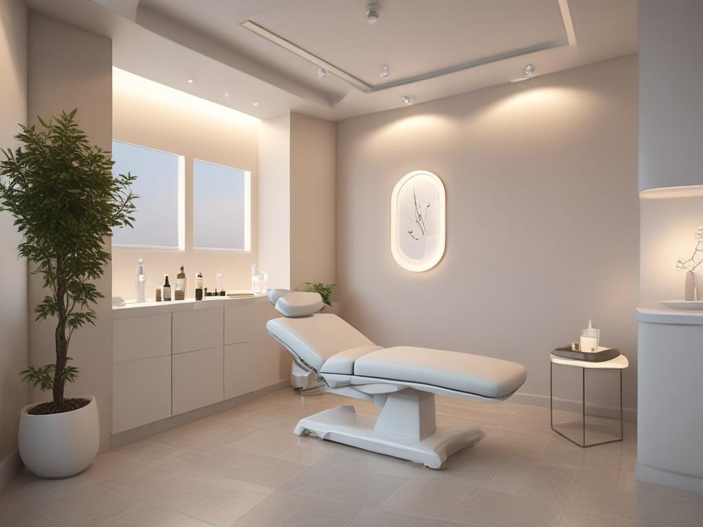 A serene wellness clinic setting with soft, gentle lighting. The focus is on a comfortable treatment room featuring a sleek IV stand and a calming chair for clients. The background should include soothing colors and minimalistic decor, creating a peaceful atmosphere. The image should evoke a feeling of relaxation and rejuvenation, inviting viewers to explore the benefits of ketamine services.