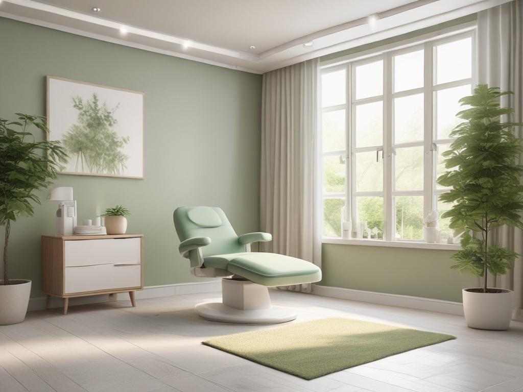 A serene and inviting wellness clinic interior, featuring a single