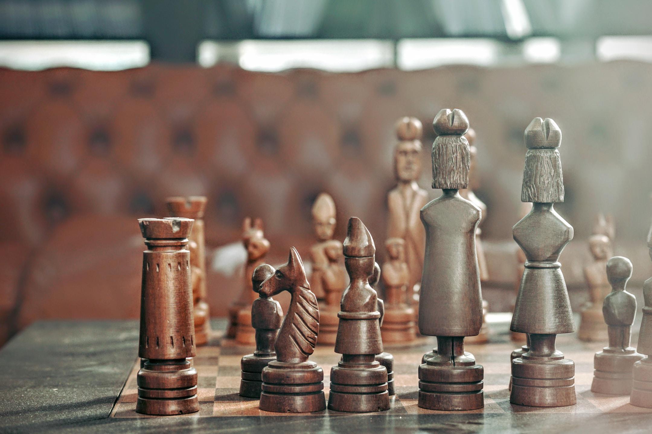 A chessboard as the representation of the strategic approach a lawyer takes.