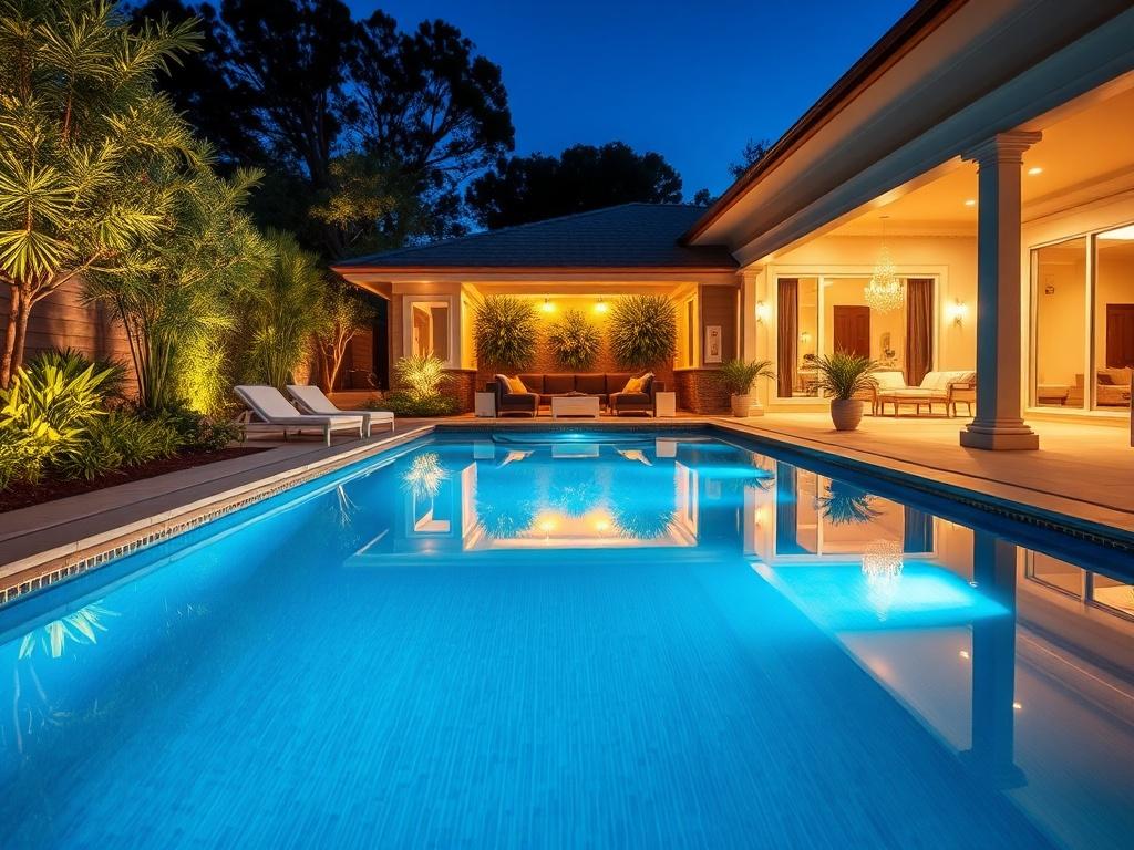 A beautifully designed custom swimming pool in a backyard setting,