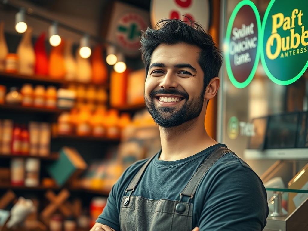 A close up shot of a confident small business owner