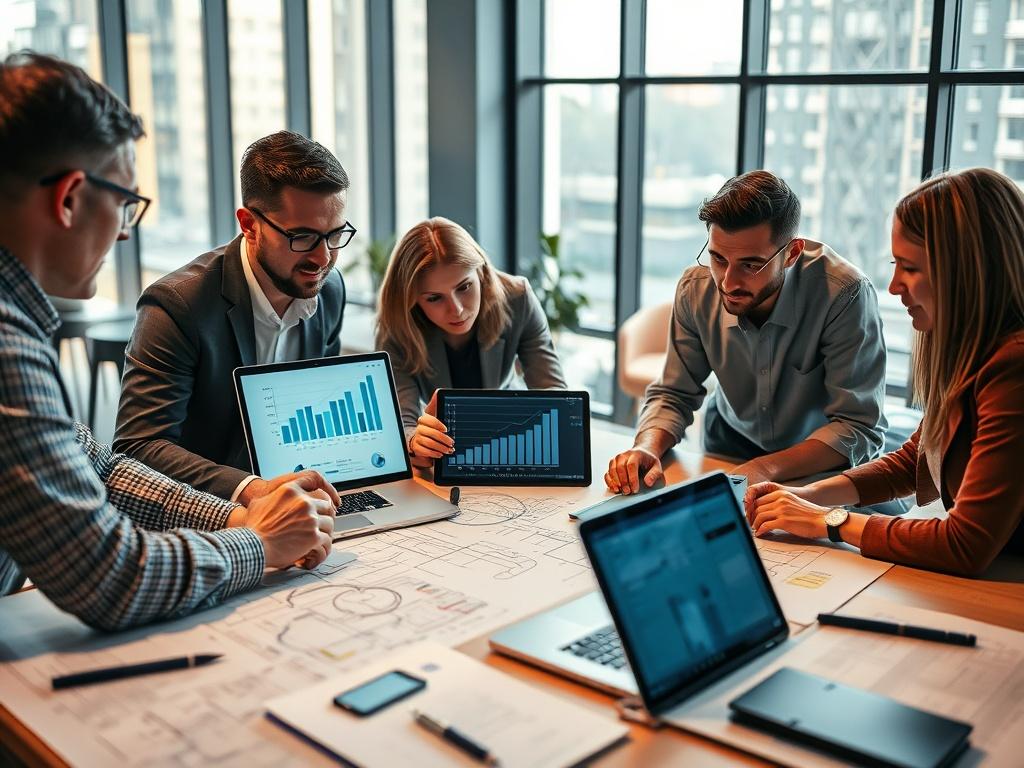 A close up shot of a team of professionals collaborating