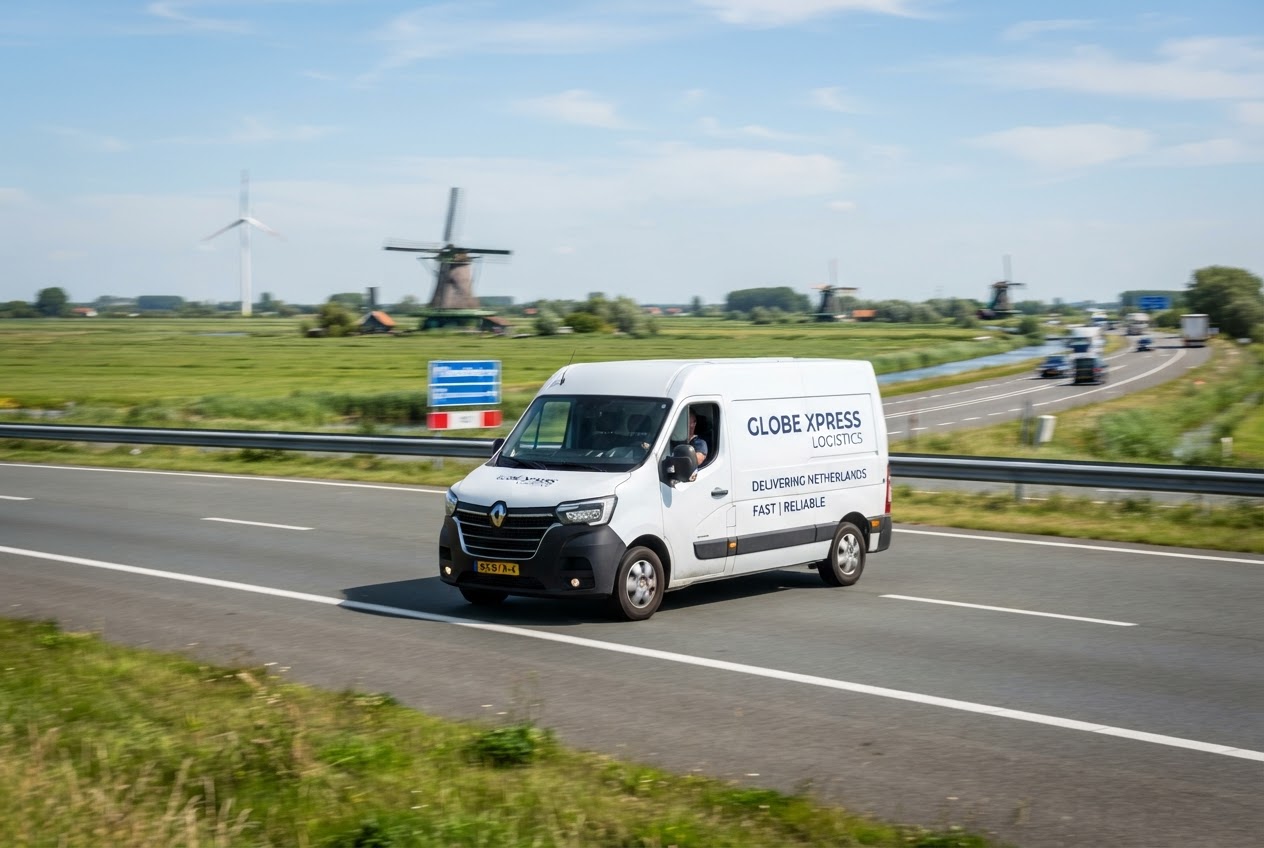Bezorgbus van Preases op de weg door Nederland