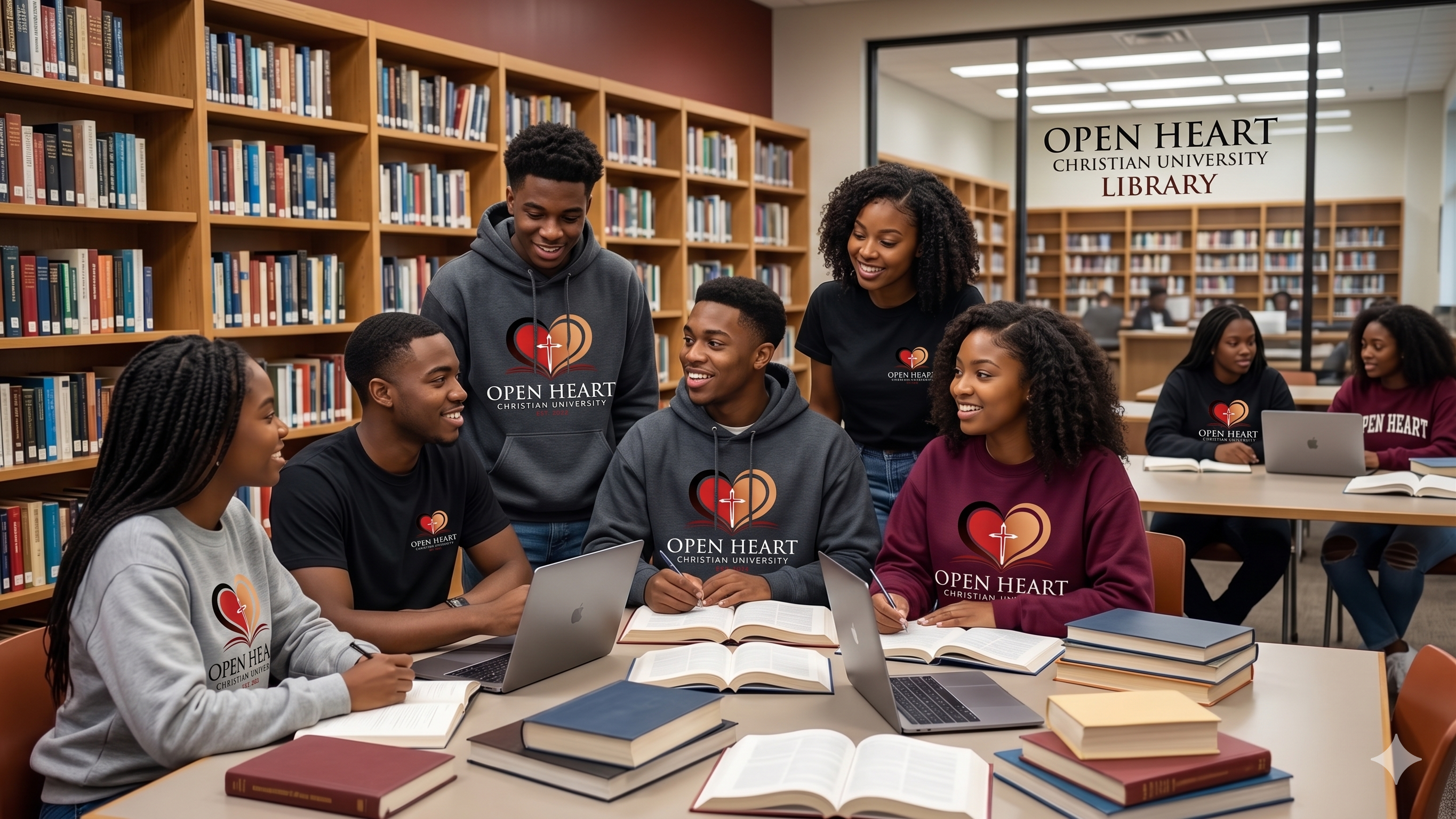 Students studying the Bible together