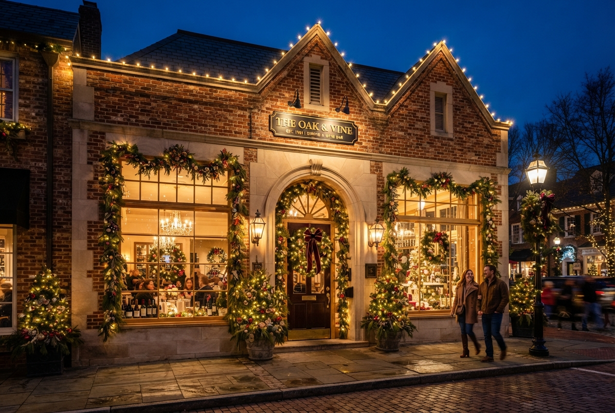 Commercial building with professional Christmas lights
