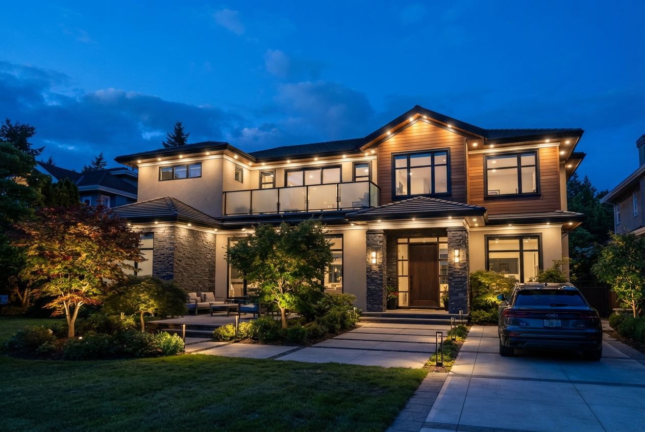 Modern home with Govee permanent outdoor lights