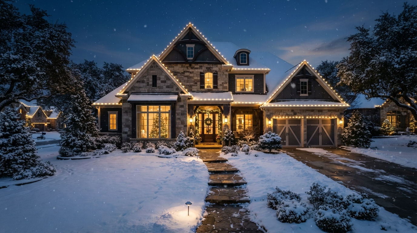 Luxury home with professional warm white C9 Christmas lights