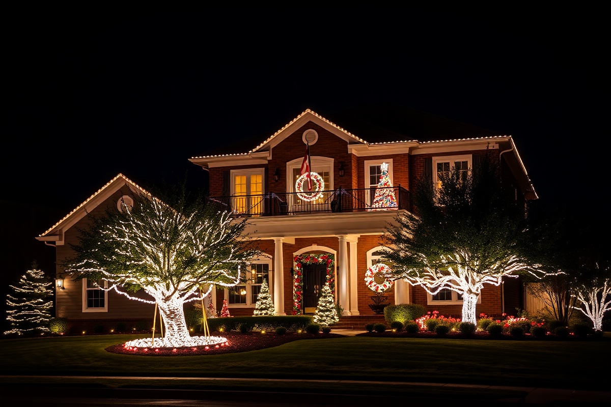 Residential home with beautiful Christmas lighting