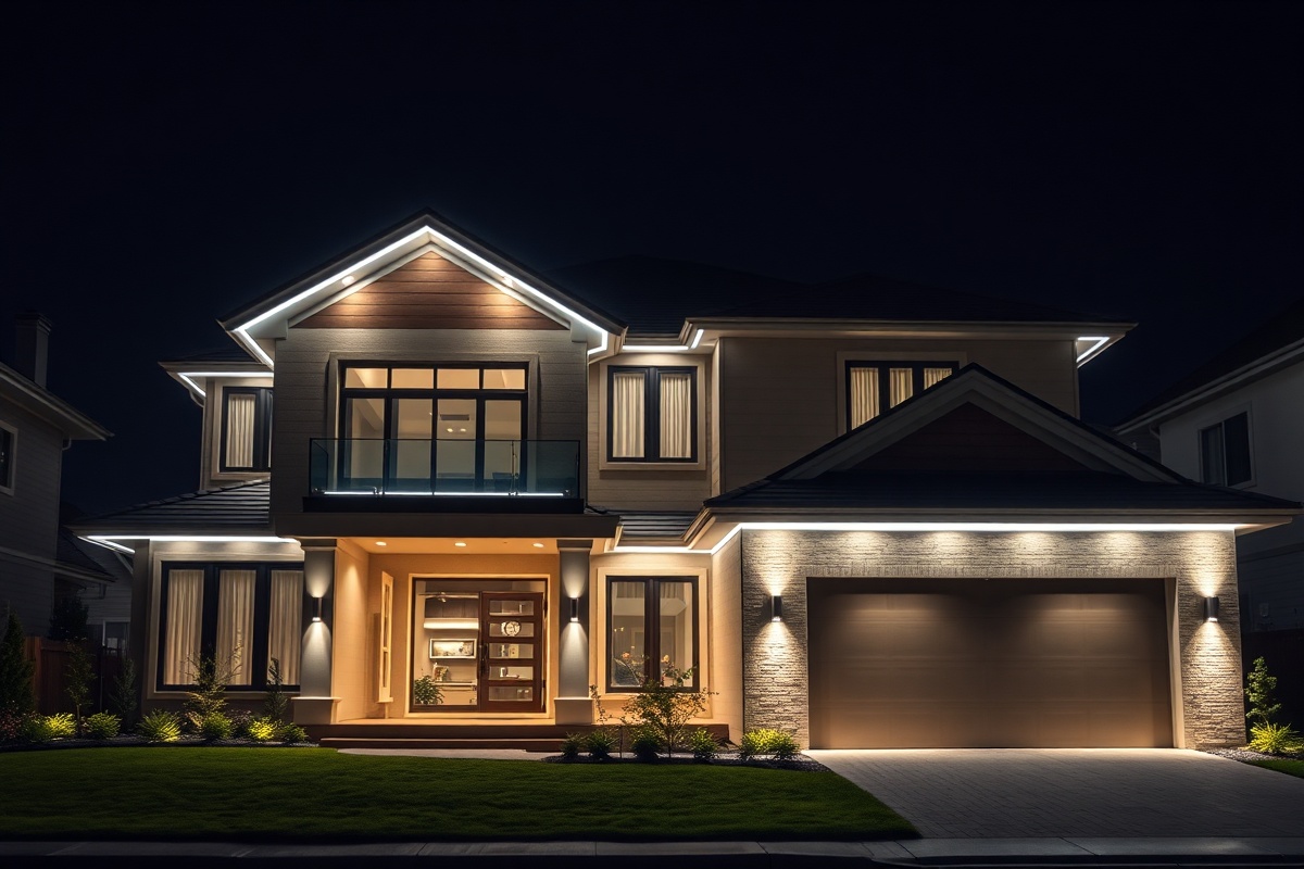 Professional Christmas lighting on luxury home