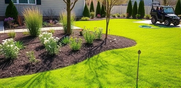 Spring and fall yard cleanup with mulch installation