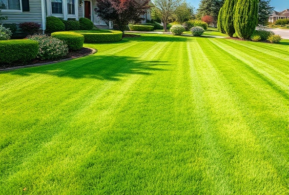 Professional lawn maintenance with fresh mowing