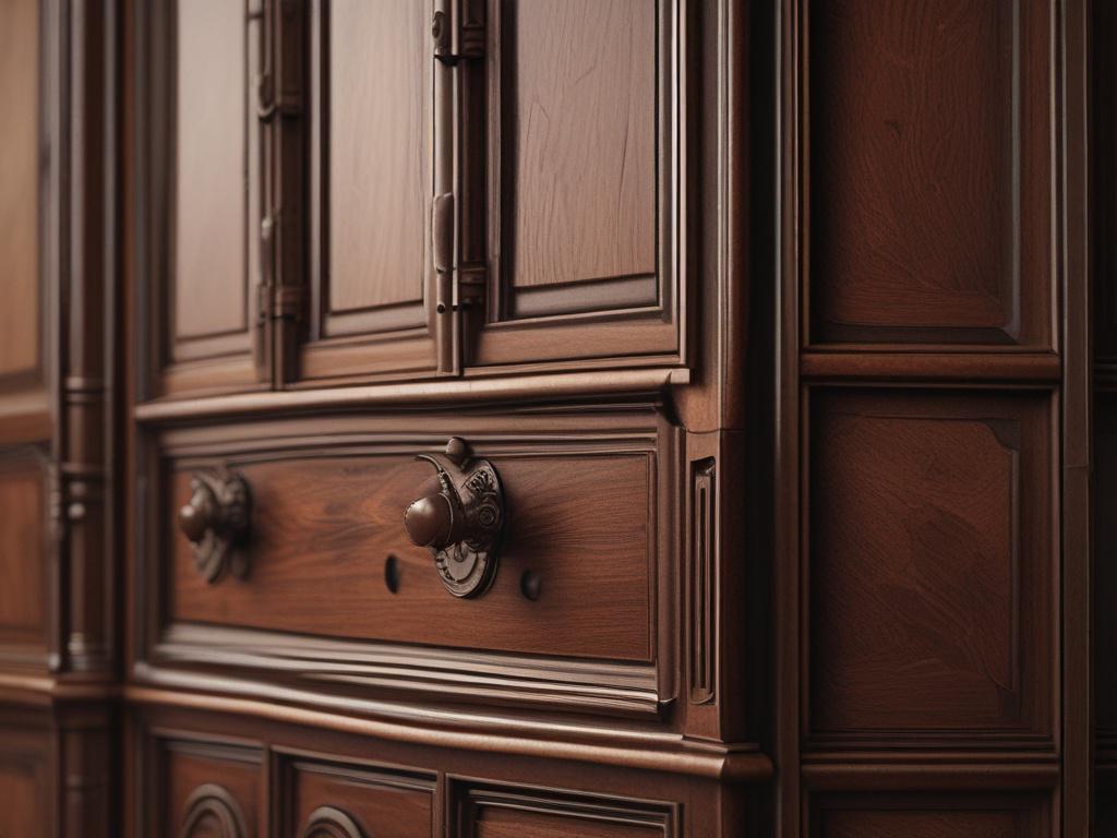 A close up shot of a beautifully crafted wooden cabinet