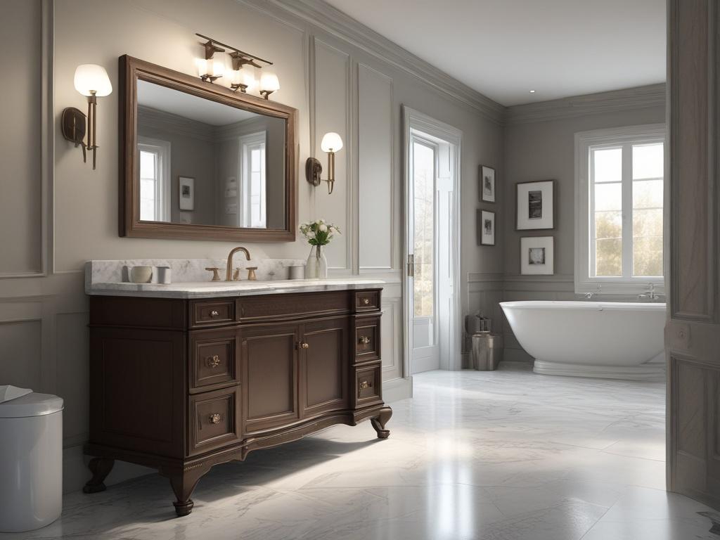 A close up shot of a luxurious custom bathroom vanity,
