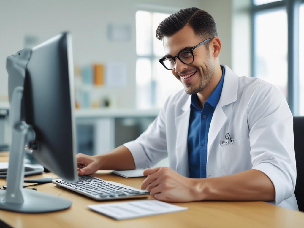A close up shot of a dental practice manager analyzing