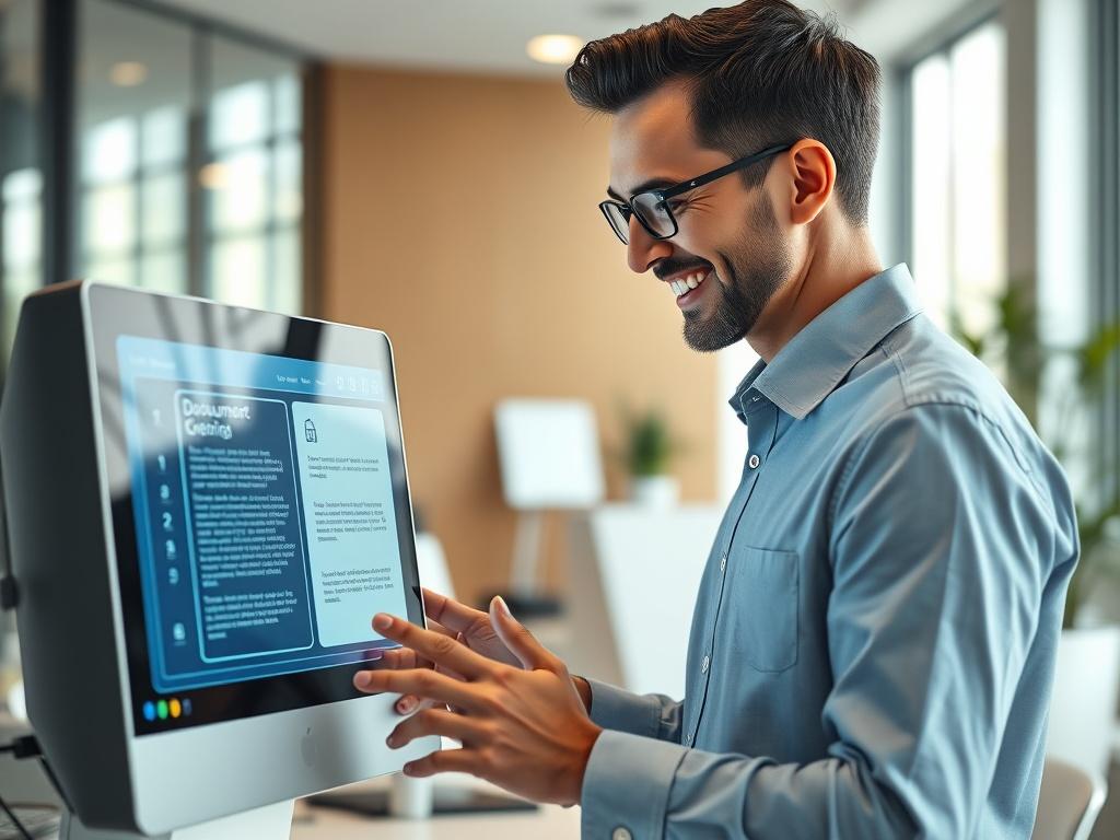 A hyper realistic image of an employee interacting with a