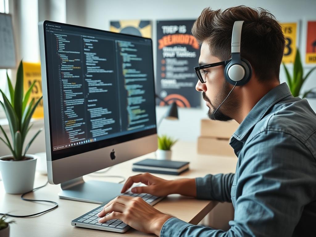 A hyper realistic close up of a developer working on