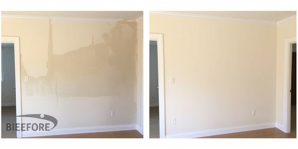 Before and after water stain repair and fresh paint