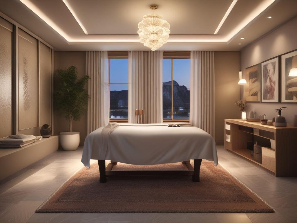 A serene and inviting massage room with soft lighting and
