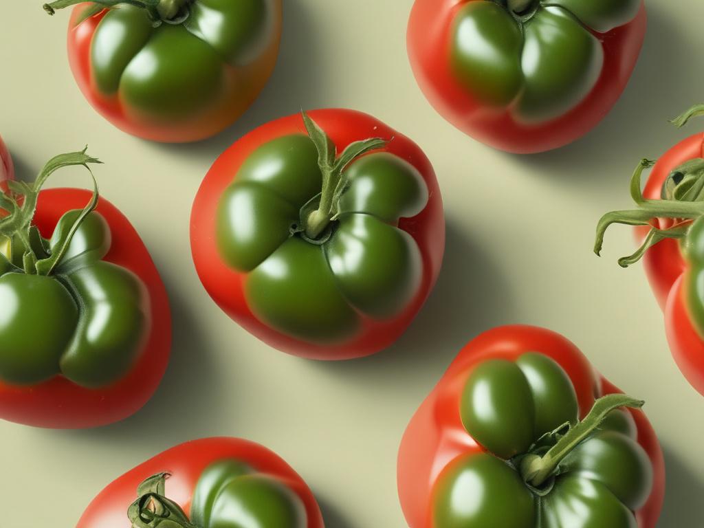 Close-up shot of fresh, ripe tomatoes with a bright green background, hyper-realistic details, 45mm f/1.2 lens style.