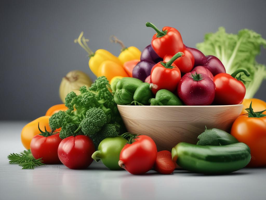 vibrant close-up of assorted fresh vegetables, realistic colors, natural lighting, hyper-realistic, shot with a 45mm f/1.2 lens style, rgb(50, 170, 39) background