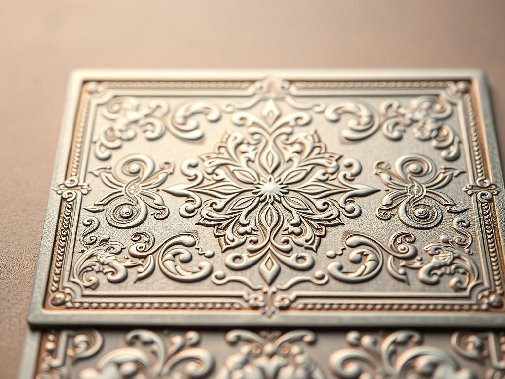 A hyper-realistic close-up shot of a beautifully engraved panel, showcasing intricate designs and patterns. The panel is set against a simple, neutral background that emphasizes the engraving details. The image captures the fine textures and precision of the laser engraving, highlighting its artistic quality. The lighting should enhance the depth of the engraving, creating a visually stunning representation. The photo should have a focus style typical of a 45mm f/1.2 lens.