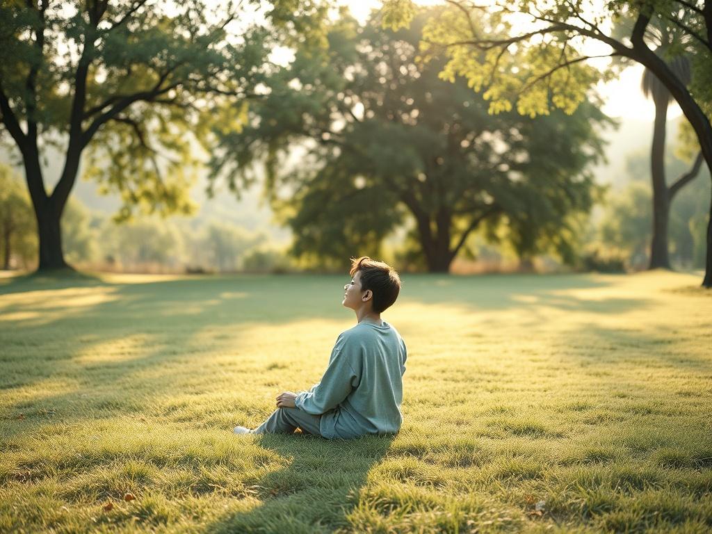 A serene outdoor scene with a single person sitting on