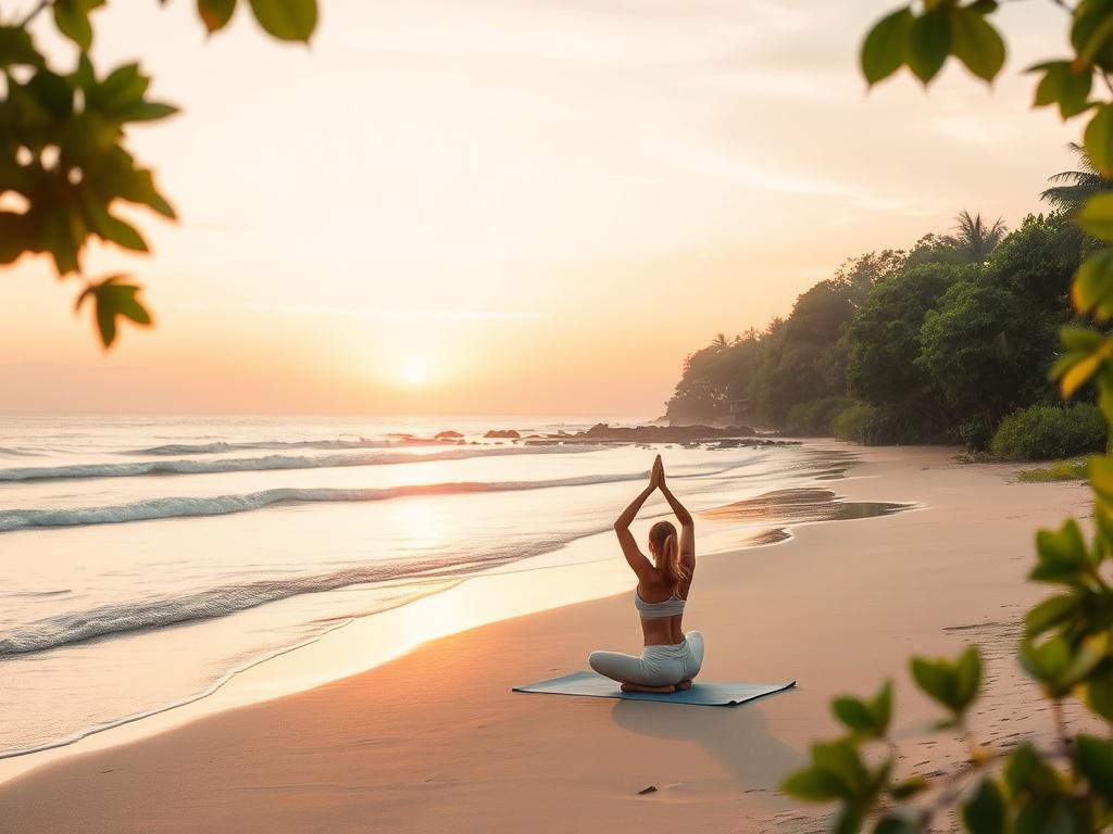 A serene retreat setting in nature, featuring a single person