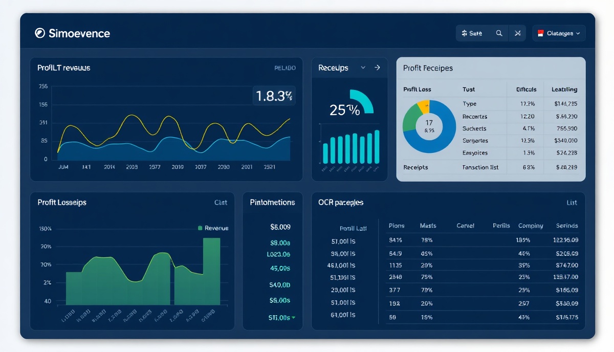 Finance dashboard with revenue charts, profit/loss metrics, and KPI analytics