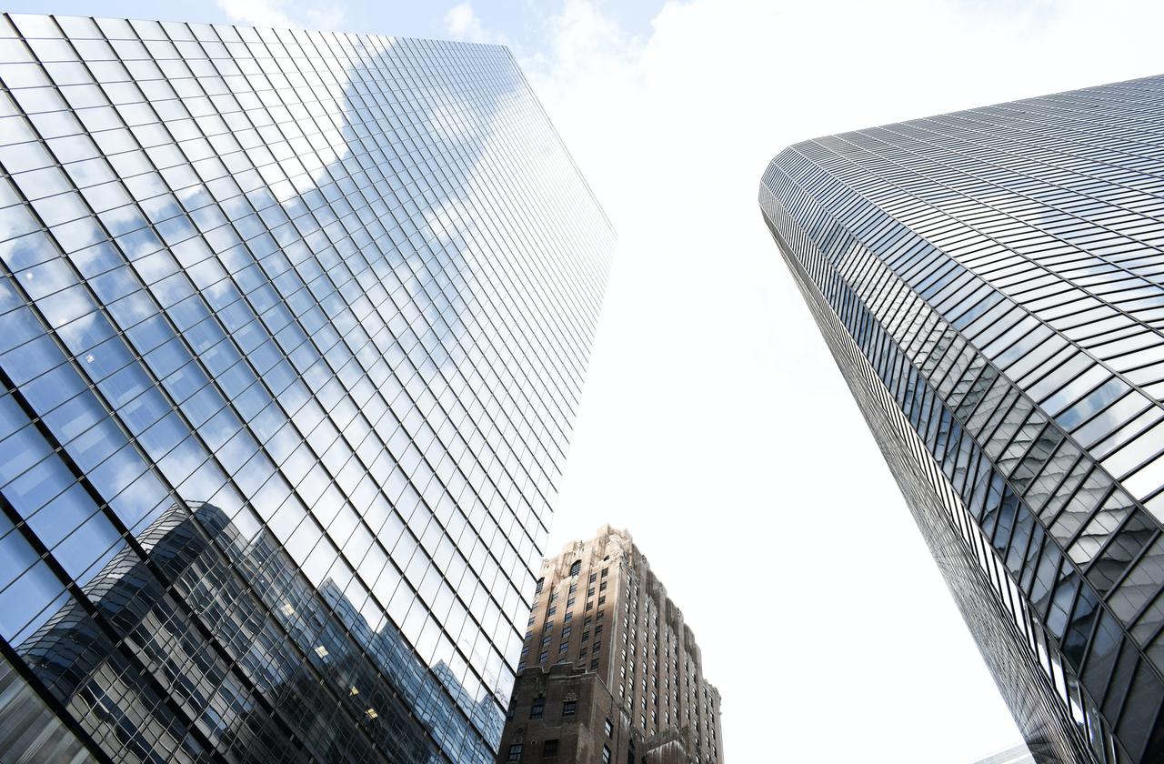 Solar panel installation on skyscraper in New York.