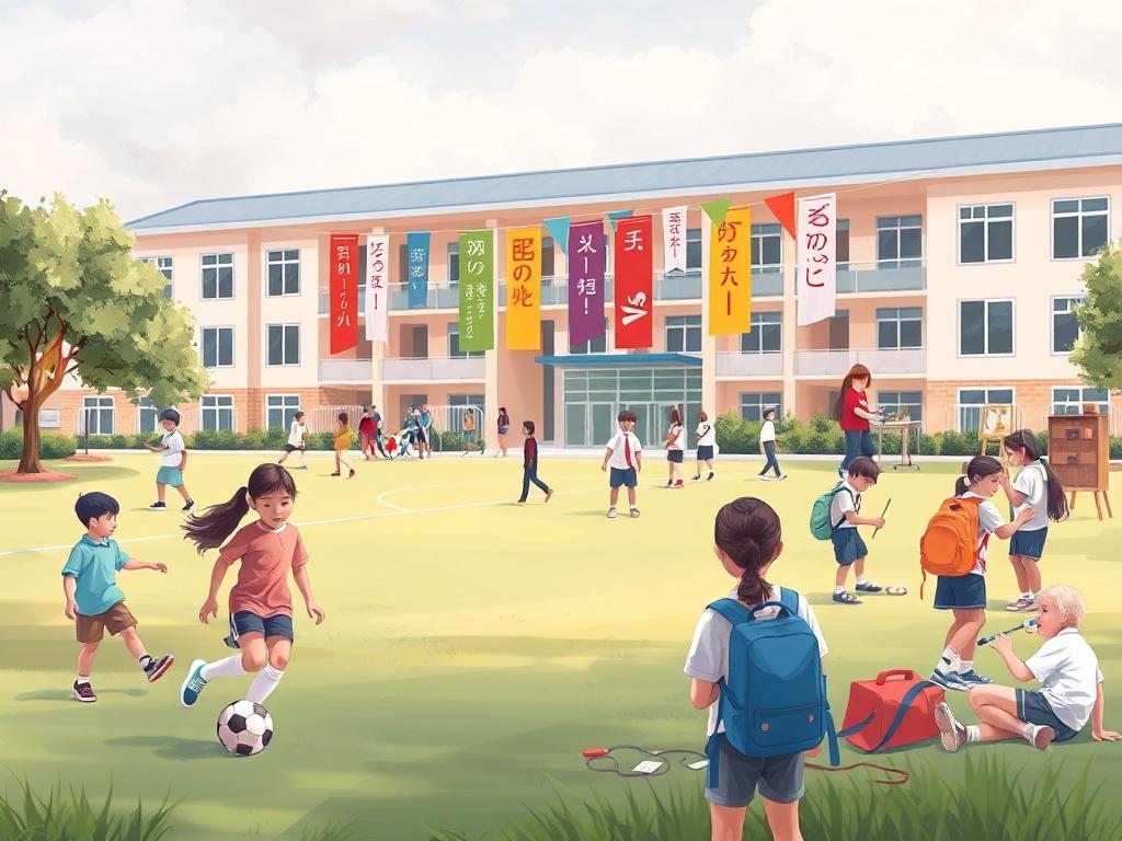 A lively scene depicting students participating in various extracurricular activities