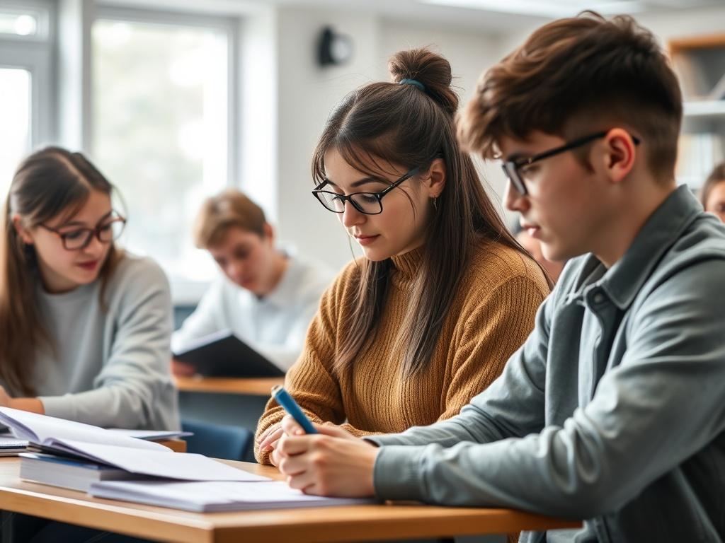 A group of secondary school students engaged in a seminar,