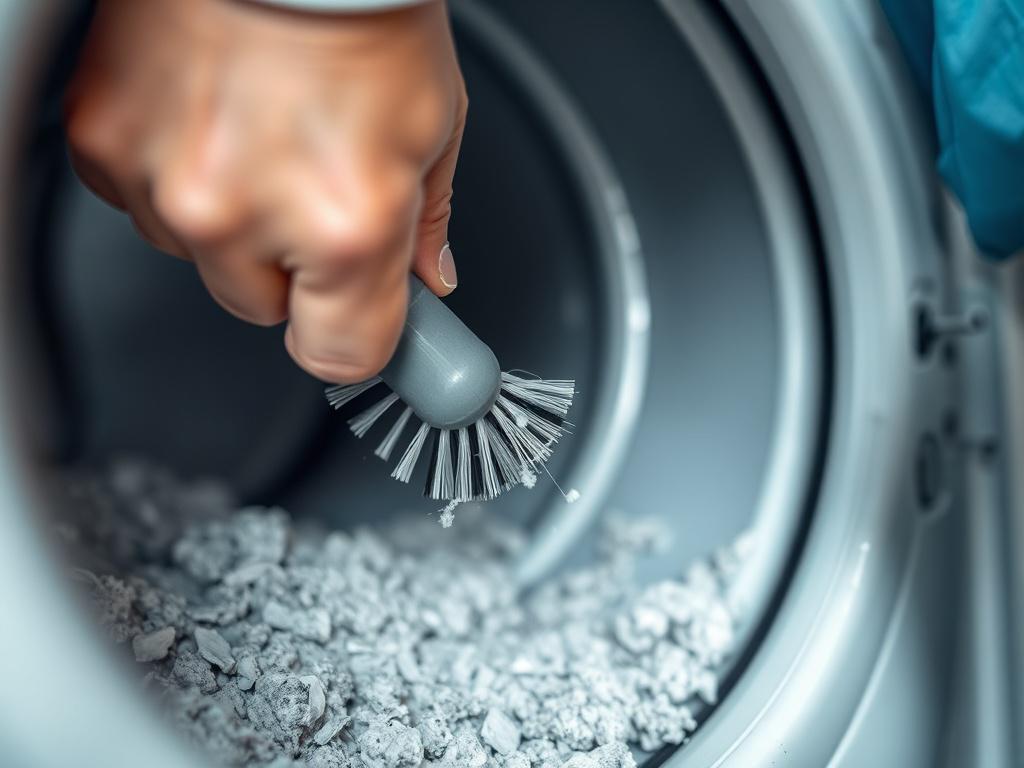 A close up shot of a technician cleaning a dryer
