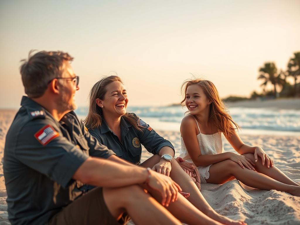 A serene scene of a first responder family enjoying a