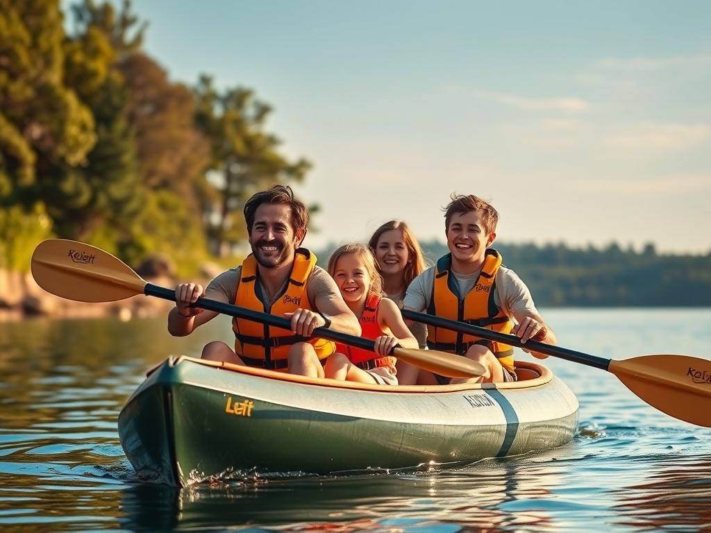 A joyful family enjoying a fun outdoor activity together, such