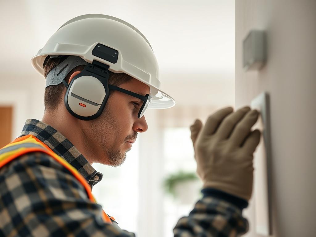 A close up shot of a professional home inspector examining