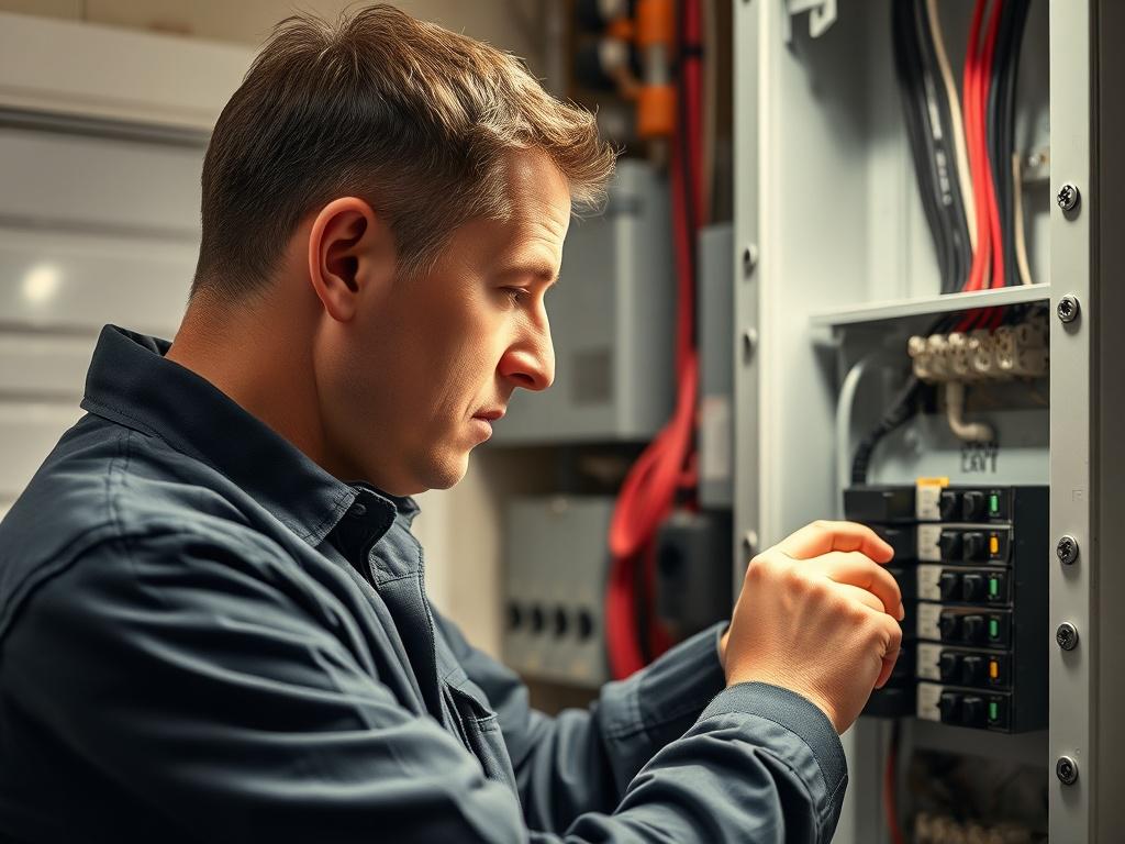 An inspector reviewing a home's electrical panel, showcasing the inspector's