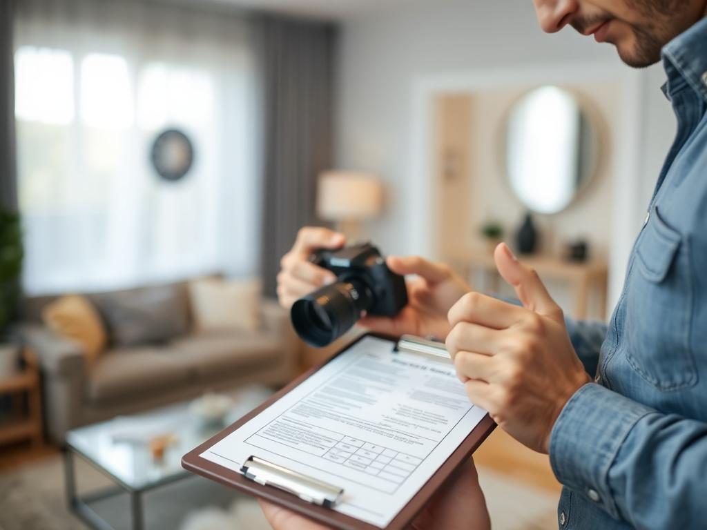 A close up shot of an inspector documenting property conditions