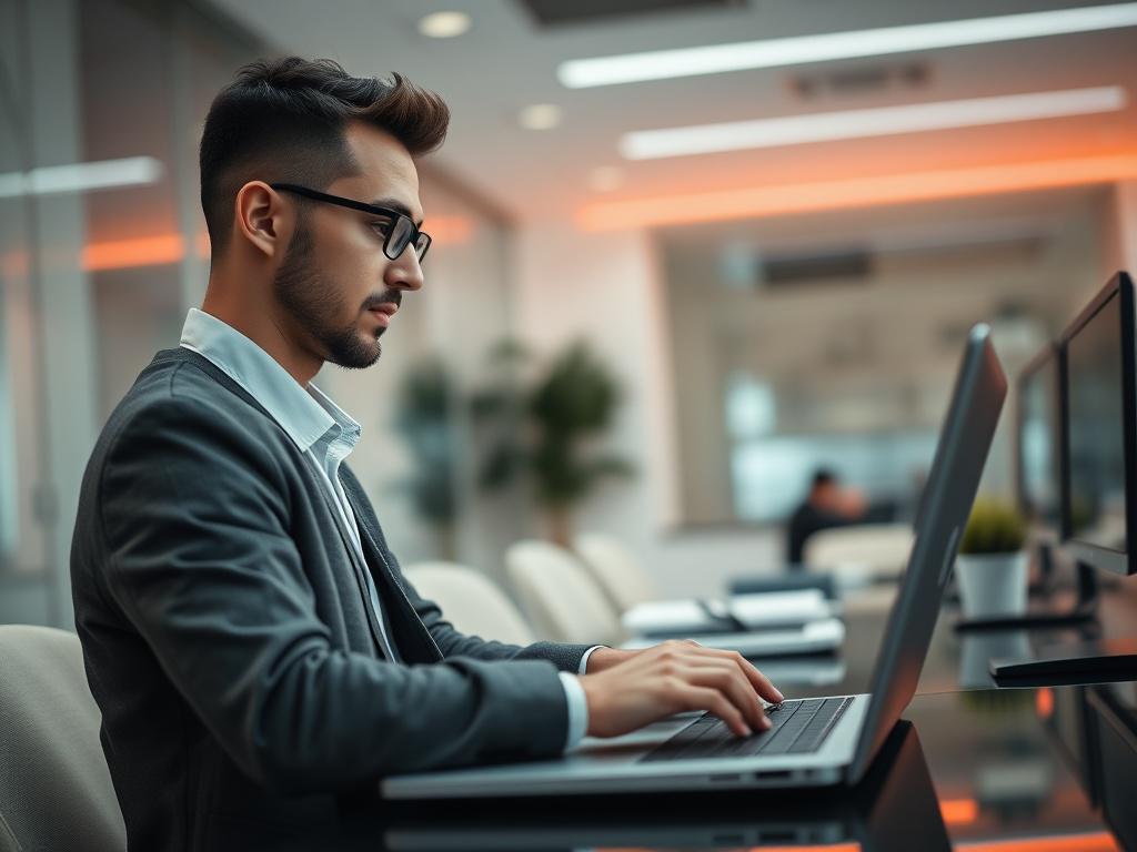 A close up image of a focused CTO working on