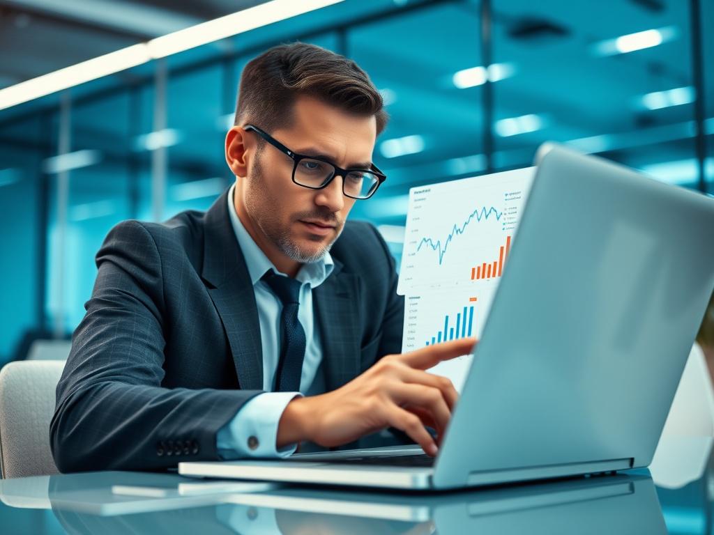 A hyper realistic close up shot of an executive analyzing