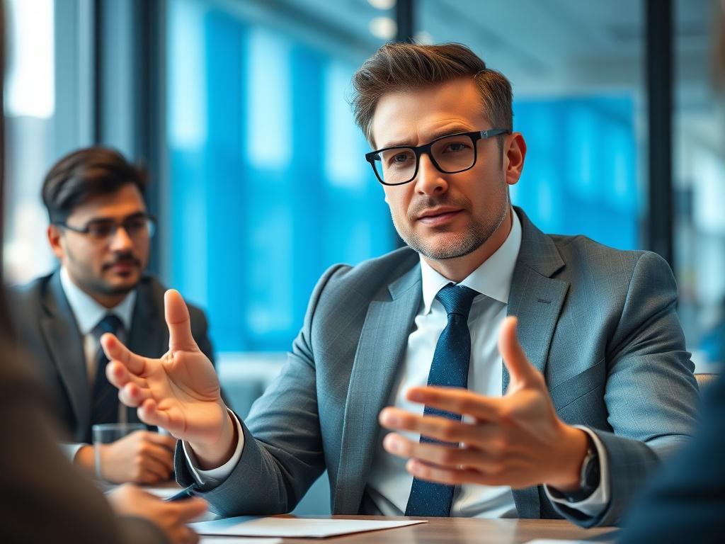 A hyper realistic close up shot of a confident executive