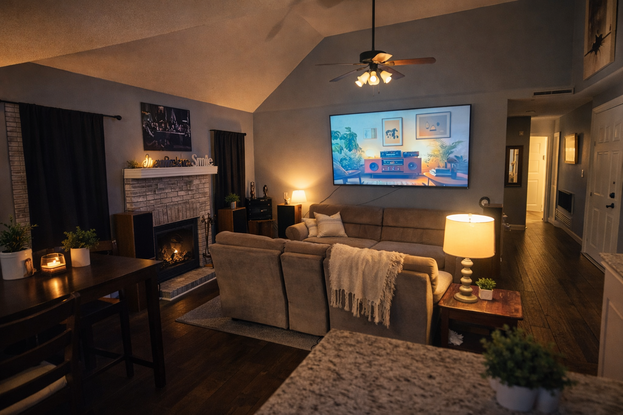 Cozy stay sleepy Suites bedroom with warm ambient lighting